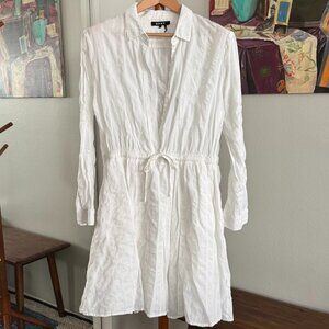 DKNY - Button-Front Drawstring Shirt Dress in White
